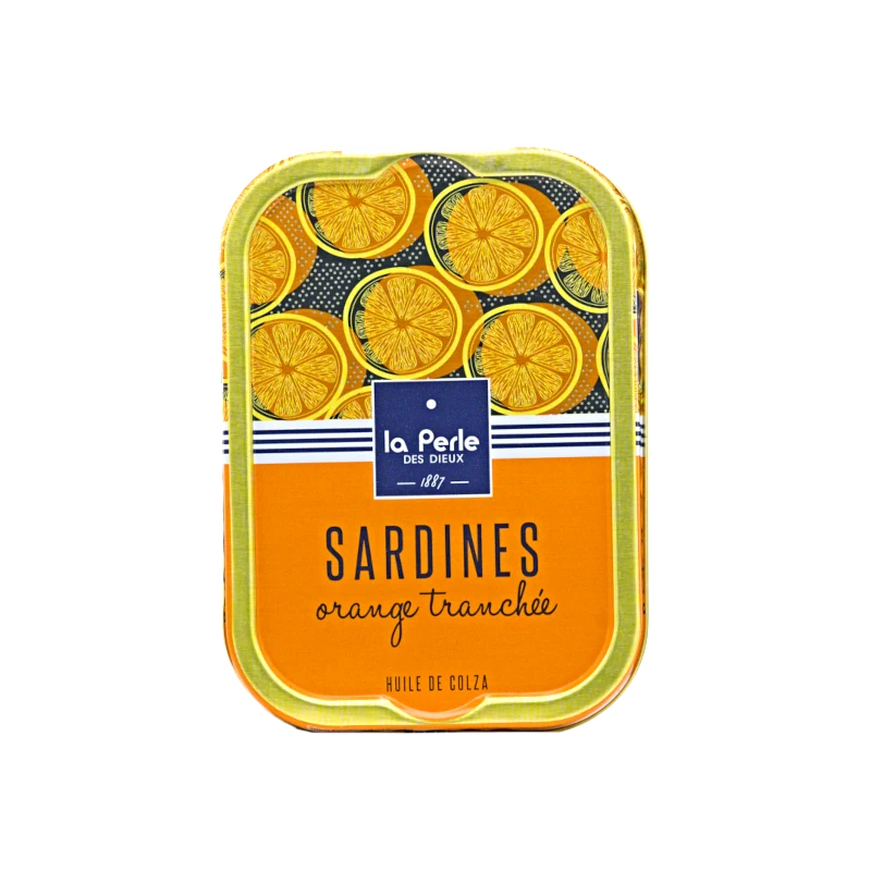 Französische Sardinen in Rapsöl mit Orangenscheiben 115g von La Perle des Dieux erhältlich bei feines-frankreich.com