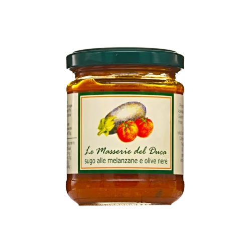 Italienische Tomatensauce mit Auberginen und Oliven 190g von Le Masserie del Duca erhältlich bei feines-frankreich.com