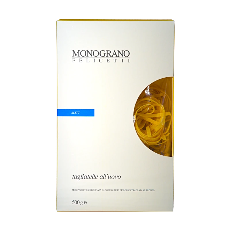 Italienische Tagliatelle Pasta aus Matt-Hartweizen 500g von Monograno Felicetti erhältlich bei feines-frankreich.com