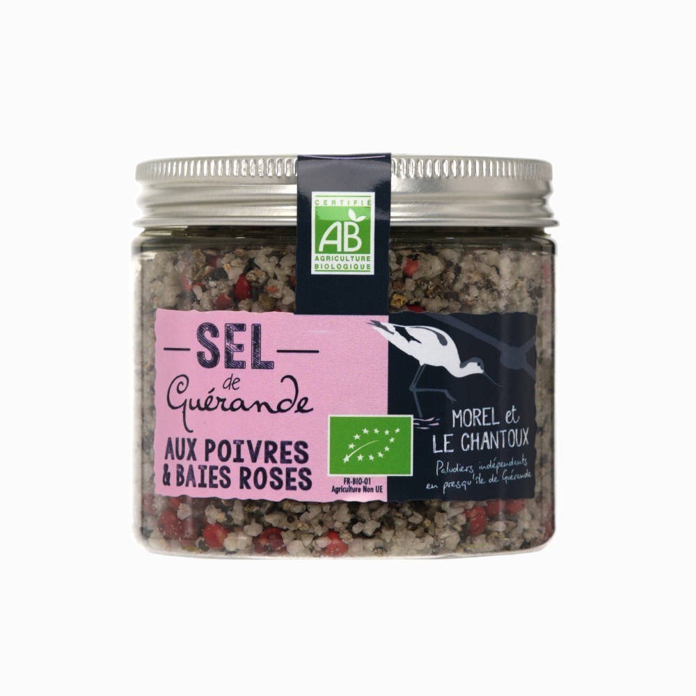 Französisches Fleur de Sel | Meersalz mit Pfeffer und rosa Beeren 150g von Morel et Le Chantoux erhältlich bei feines-frankreich.com